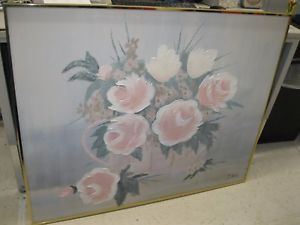 300x225 J. Allen Original Xl Oil Painting Raised Flowers In Vase - J Allen Oil Painting