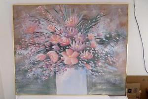 300x200 J. Allen Signed Original Oil Painting Flower Bouquet In Vase 50 X - J Allen Oil Painting