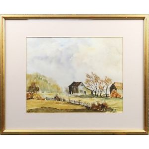 300x300 Framed Original Autumnal Landscape Watercolour Painting Signed J - J Allen Painting