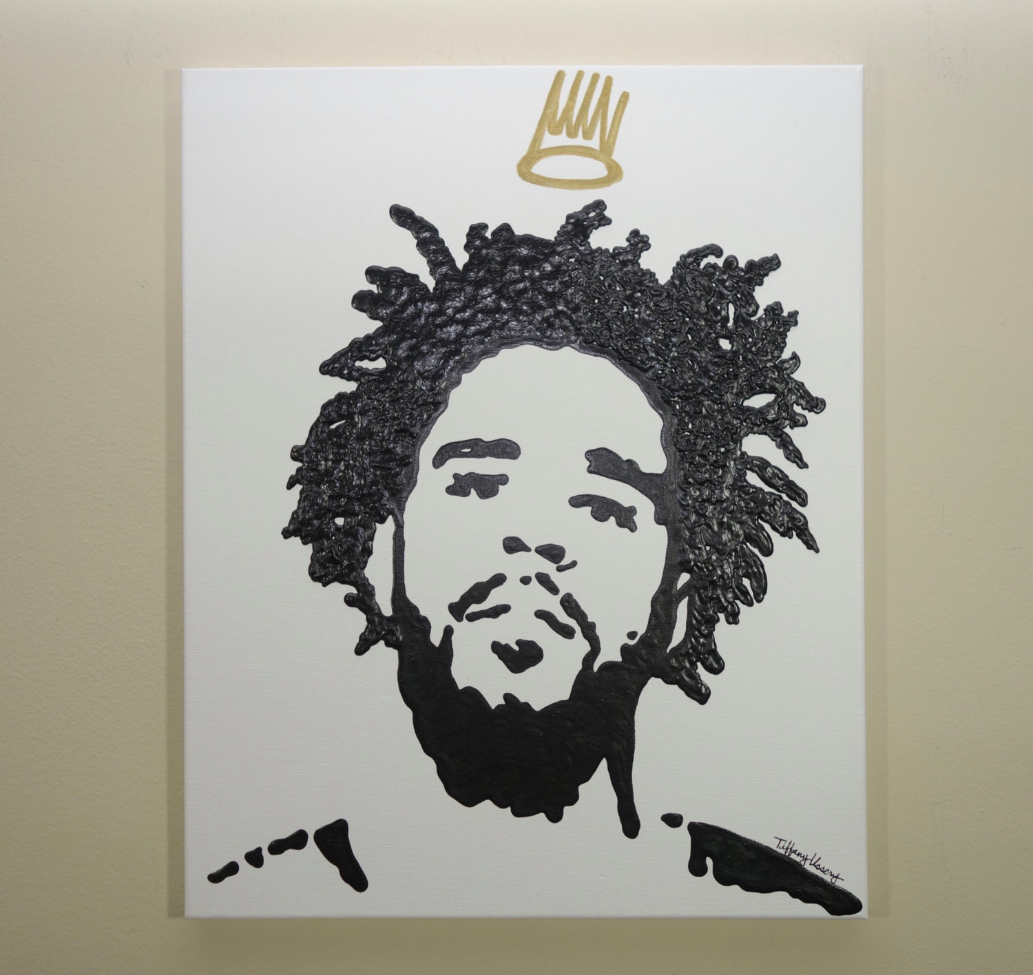 1500x1416 J.cole Crown Painting 16x20 Hip Hop Art Pop Art Gold Crown - J Cole Painting