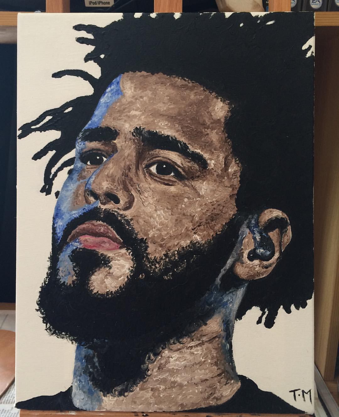 1080x1327 Speedinbullet2myheart J Cole 12x16 Oil On Canvas Artwork - J Cole Painting