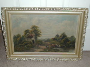 300x225 Antique English Farm Landscape Oil Painting Signed J. Thomas Ebay - J Thomas Painting