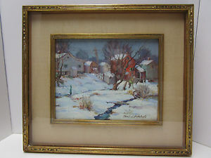 300x225 Original Signed Thomas J Mitchell Framed Oil Painting Winter - J Thomas Painting