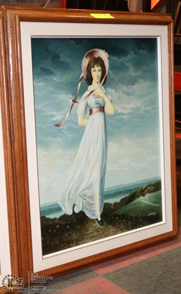 616x1000 Signed J. Thomas Pinky Painting Framed - J Thomas Painting