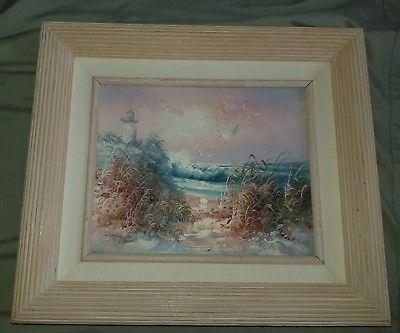400x333 B Thompson Oil On Canvas Framed Painting Lighthouse Seascape - J Thompson Oil Painting