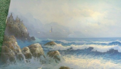 400x229 J Thompson Original Oil Painting Seascape Ocean Seagulls - J Thompson Oil Painting