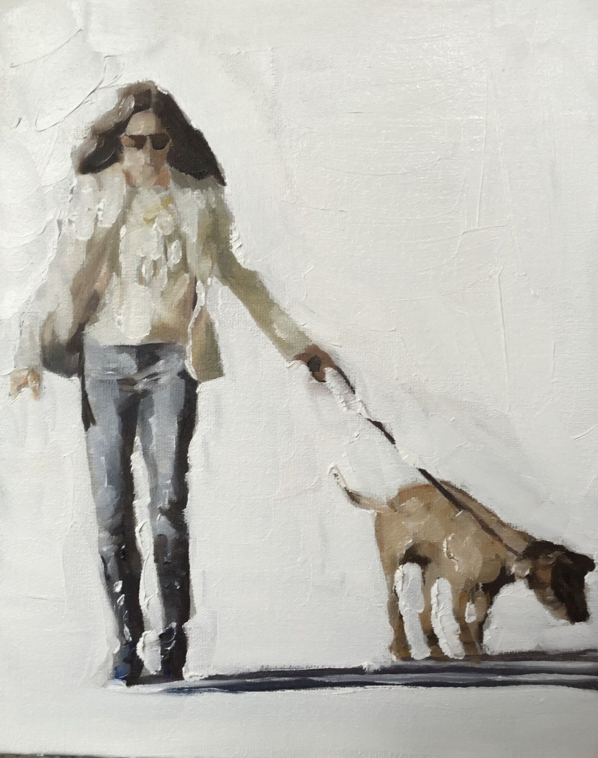 1185x1500 Dog Walker Painting Woman Walking Dog Painting Print Art Print - J Walker Painting