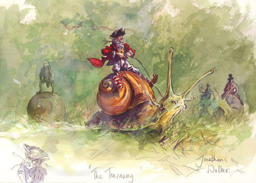 1000x714 The Tearaway. Funny Sailor Pirate Racing A Snail Print By J.walker - J Walker Painting