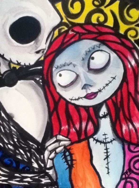 586x792 Jack And Sally Watercolor A Drawing Or Painting Art On Cut Out - Jack And Sally Painting
