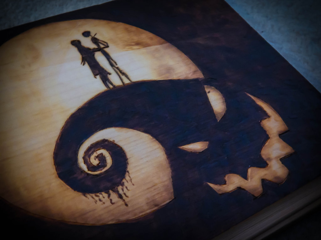 1024x768 Jack And Sally Oogie Hill Pyrography For Sale By Lustuad - Jack And Sally Painting