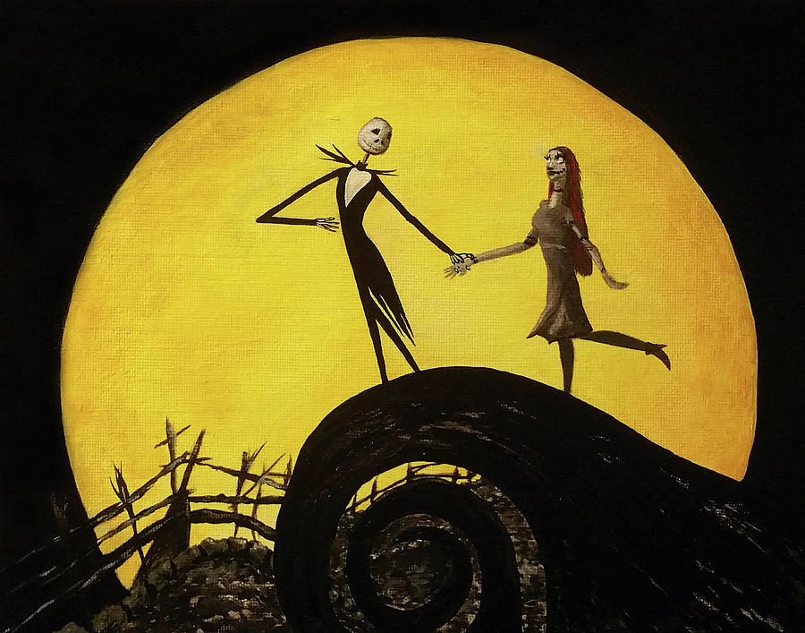 900x707 Moonlit Jack And Sally Painting By Kait Sewell - Jack And Sally Painting