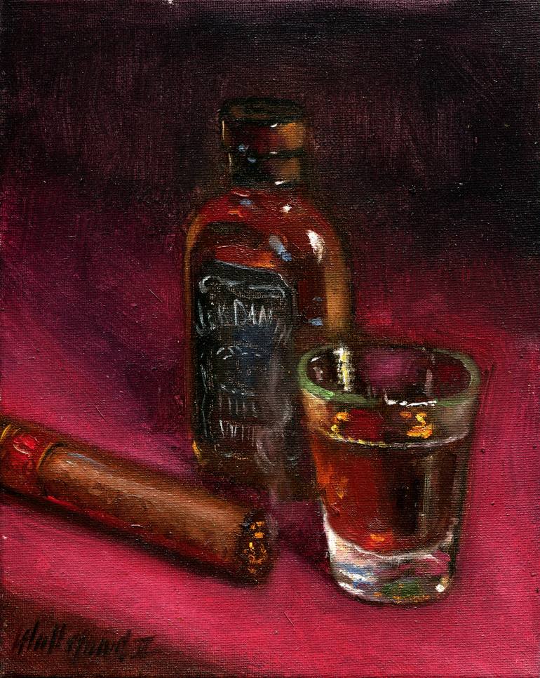 770x966 Saatchi Art Jack Daniels With Cigar Painting By Hall Groat Ii - Jack Daniels Painting