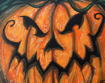 340x270 Vintage Halloween Art Jack O Lantern Painting Ghosts - Jack O Lantern Painting