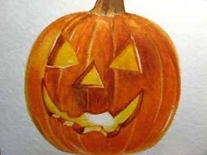 300x225 Watercolor Painting Halloween Pumpkin Jack O Lantern Spooky Face - Jack O Lantern Painting