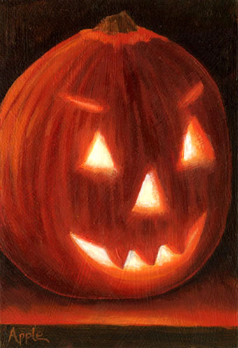 340x497 Daily Painting Original Oil Painting Halloween Pumpkin Jack'O - Jack O Lantern Painting