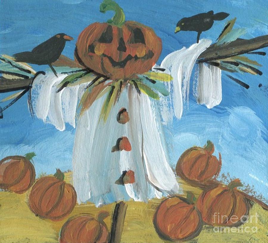 900x814 Halloween Pumpkin Crows Scarecrow Jack O Lantern Painting By - Jack O Lantern Painting