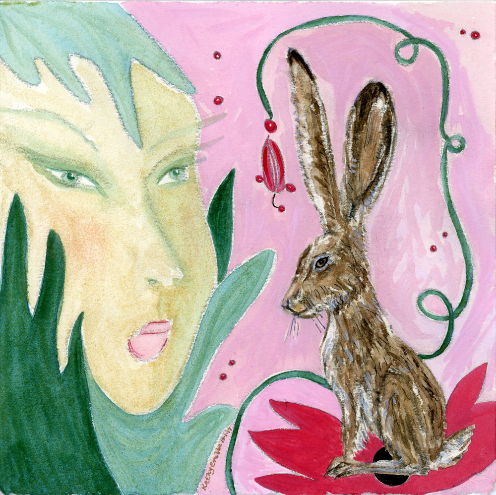 1000x998 Jack Rabbit Original Gouache Painting With Mat Kathy Crabbe - Jack Rabbit Painting