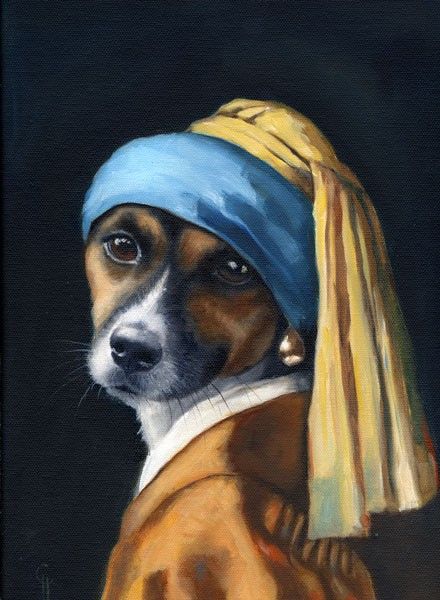 440x600 Jack Russell Terrier, Vermeer Pearl Earring Painting, Signed Small - Jack Russell Painting