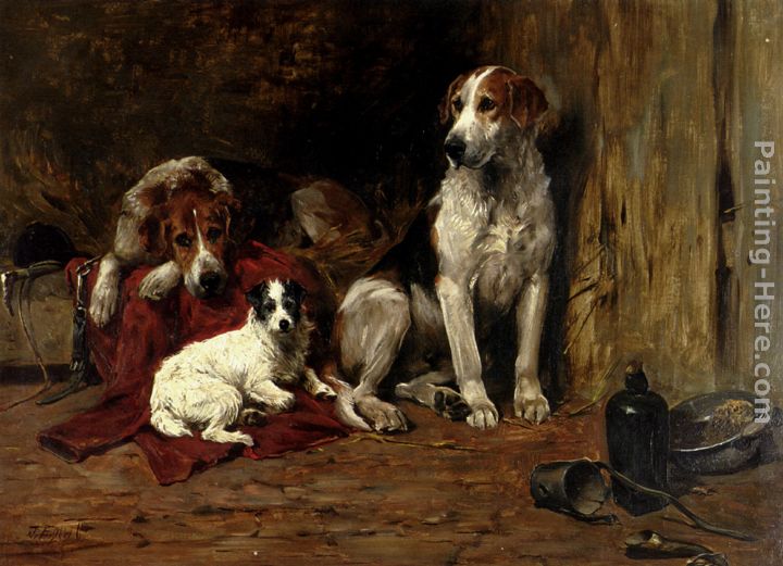 720x521 John Emms Hounds And A Jack Russell In A Stable Painting Anysize - Jack Russell Painting
