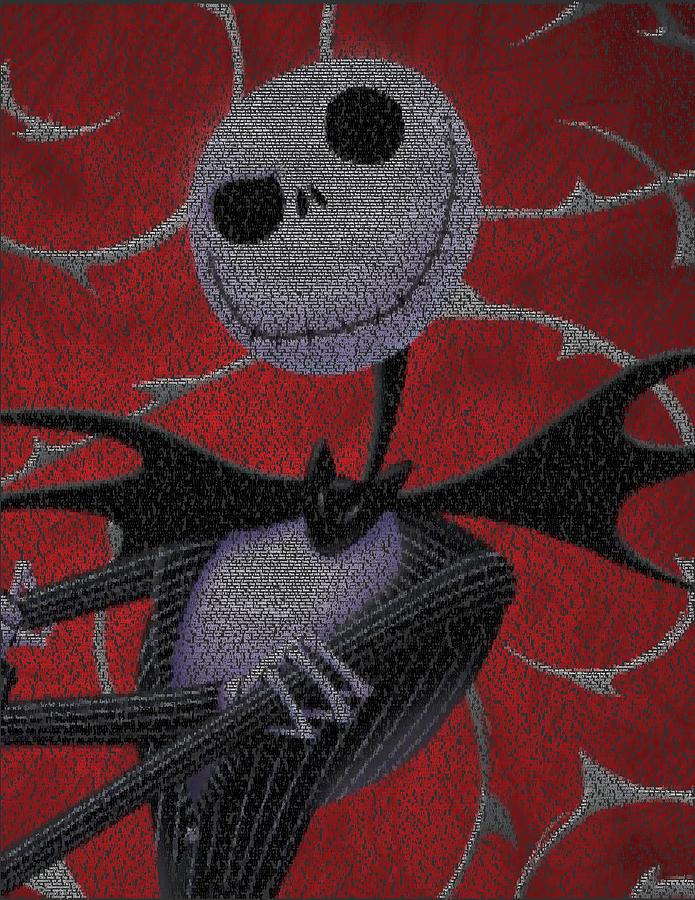 695x900 Nightmare Before Christmas Script Mosaic Painting By Paul Van Scott - Jack Skellington Acrylic Painting