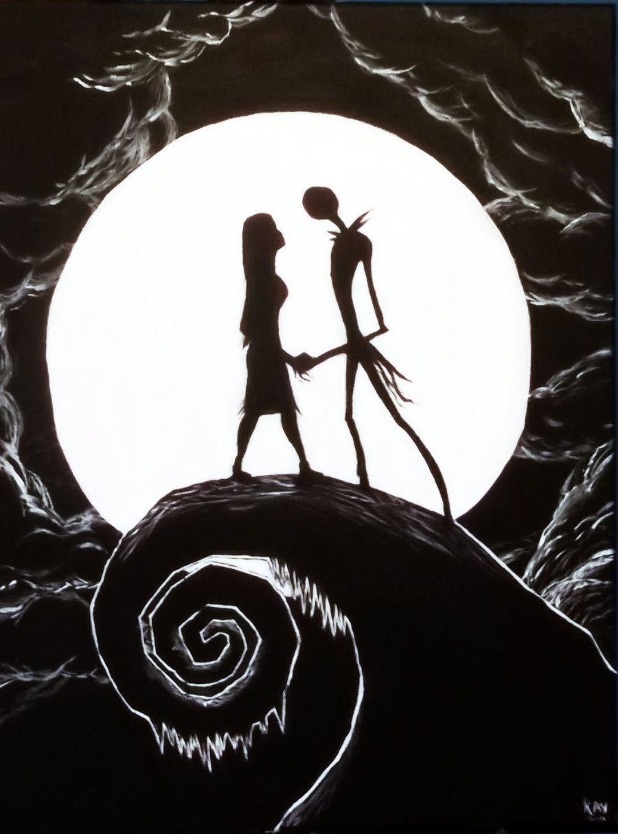 900x1215 Tim Burton - Jack Skellington And Sally Painting
