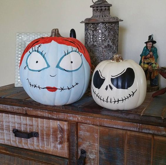 564x562 Painted Jack Skellingtonnd Sally Pumpkinsre Nice Idea - Jack Skellington Pumpkin Painting