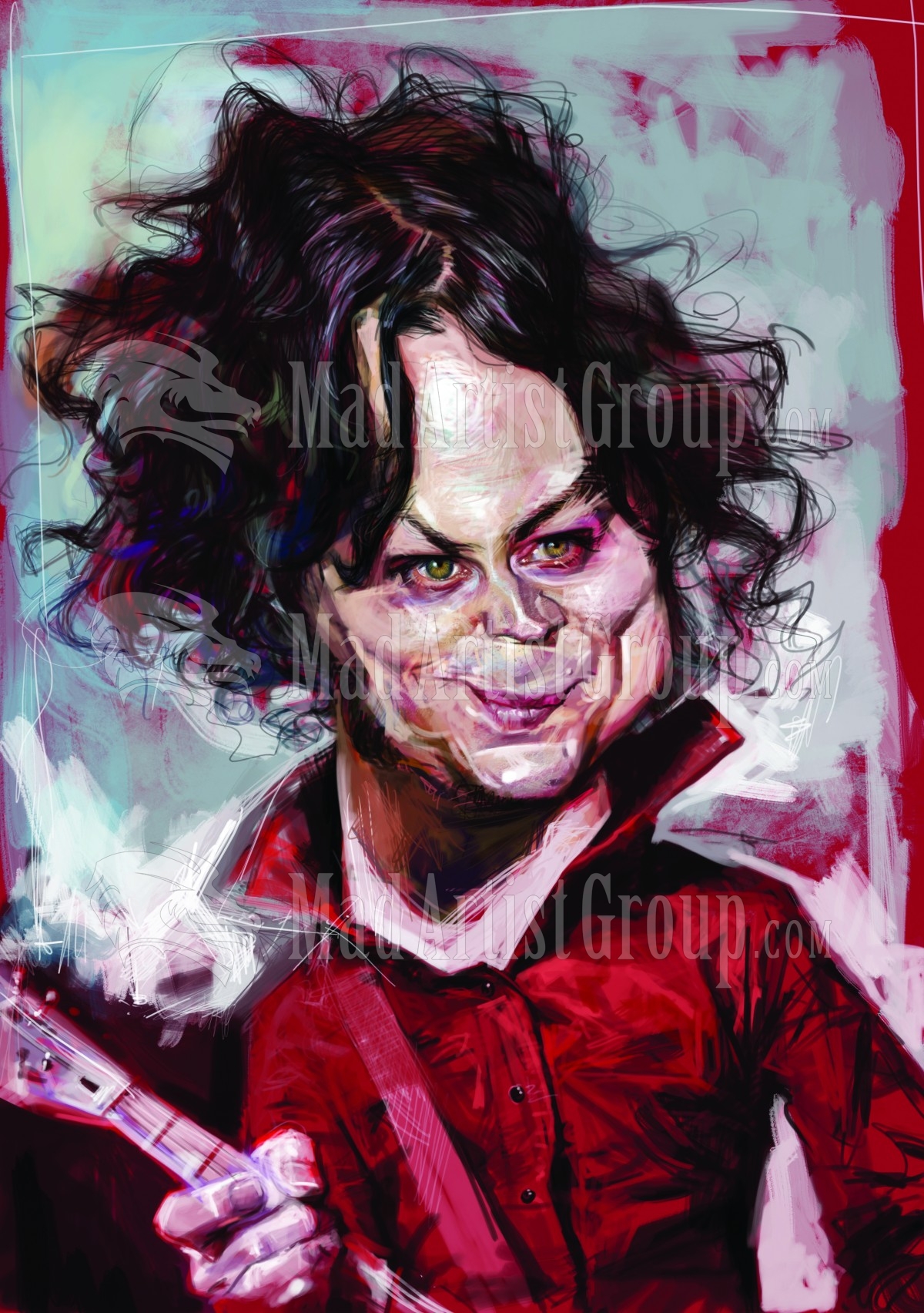 1200x1704 Mad Artist Group Psychedelic Caricature Portrait Of Singer - Jack White Painting