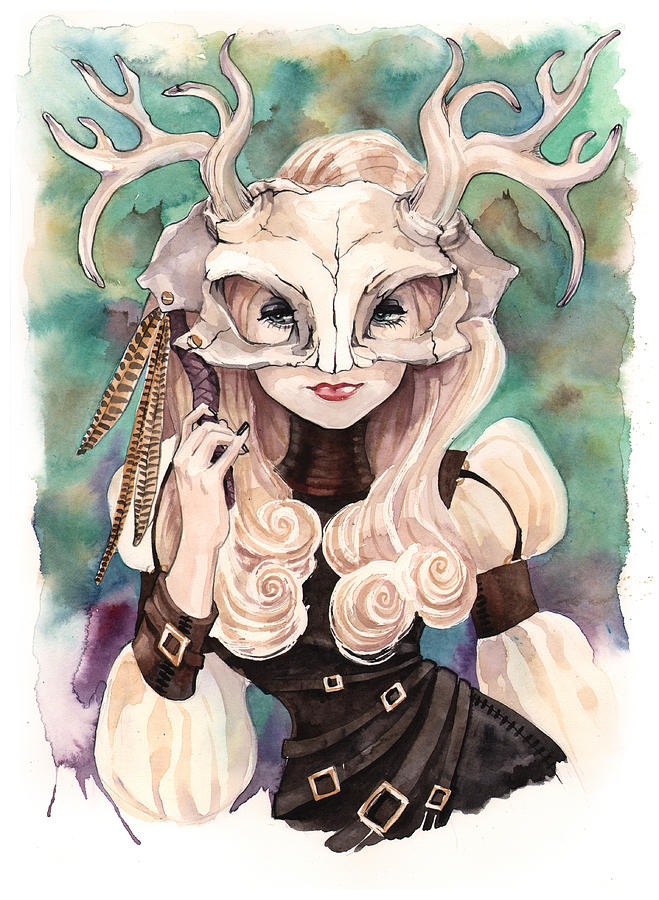 659x900 Jackalope Skull Mask Painting By Carla Wyzgala - Jackalope Painting