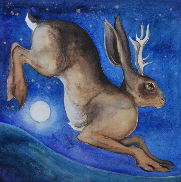 700x703 Jackie Morris Original Collectable Watercolour Paintings - Jackalope Painting