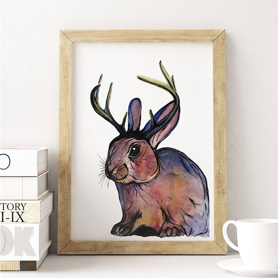 570x570 Jackalope Art. Watercolor Painting. Original 8x10 Print. Home - Jackalope Painting