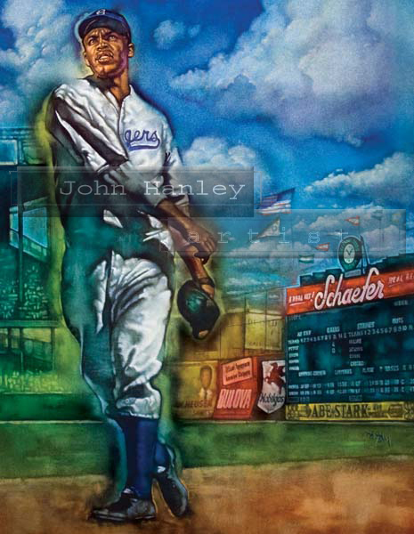465x600 Jackie Robinson John Hanley Artist - Jackie Robinson Painting