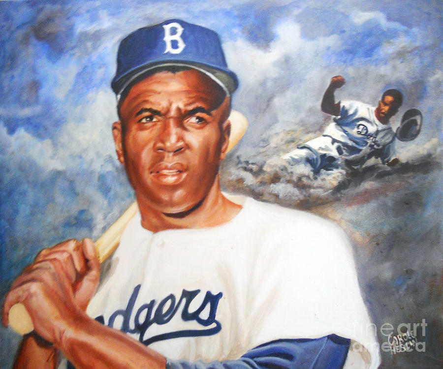 900x750 Jackie Robinson Painting By Carole Heslin - Jackie Robinson Painting