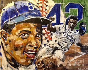 300x241 Jackie Robinson Painting By Mark Weldon - Jackie Robinson Painting