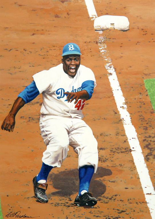 541x764 Jackie Robinson Painting By Bill Purdom (11x14) Baseball - Jackie Robinson Painting