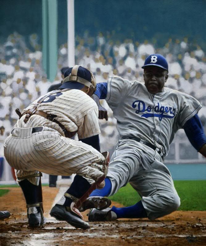 668x800 Jackie Robinson Slides Into Yogi Berra 1955 - Jackie Robinson Painting