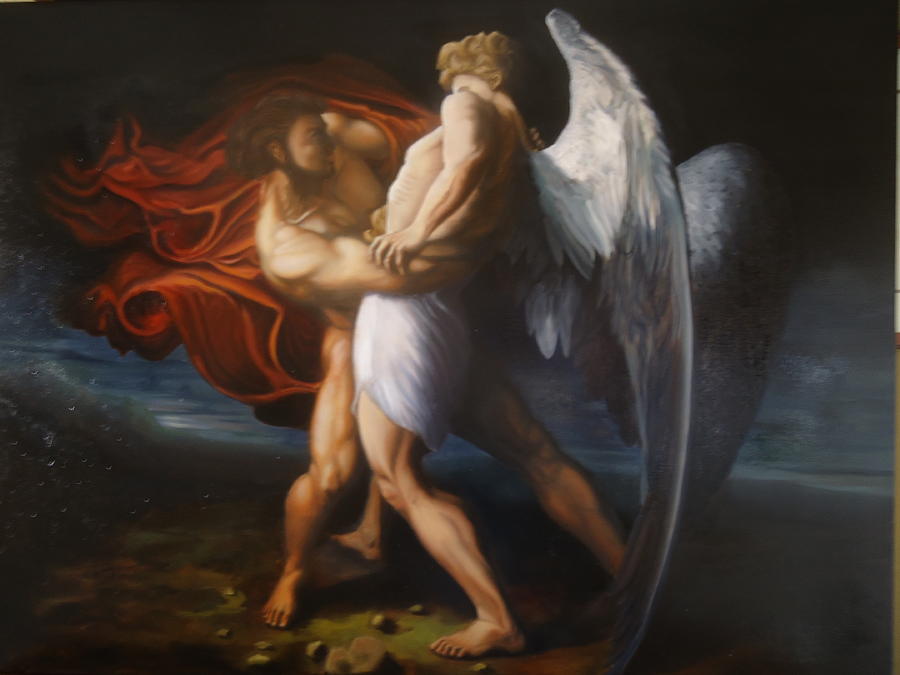 900x675 Jacob Wrestling The Angel Painting By Paul Gilbert Baswell - Jacob Wrestling With The Angel Painting