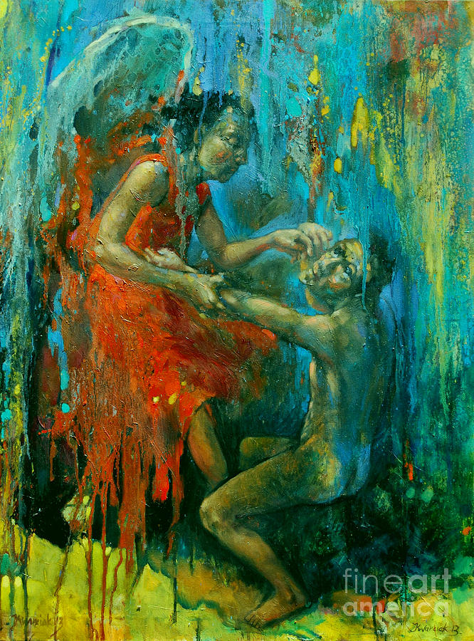 666x900 Jacob Wrestling With The Angel Painting By Michal Kwarciak - Jacob Wrestling With The Angel Painting
