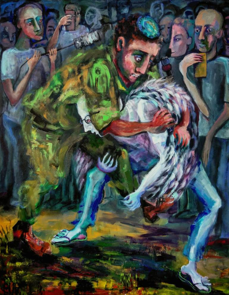 770x990 Saatchi Art Jacob Wrestling With The Angel Painting By Elisheva Nesis - Jacob Wrestling With The Angel Painting
