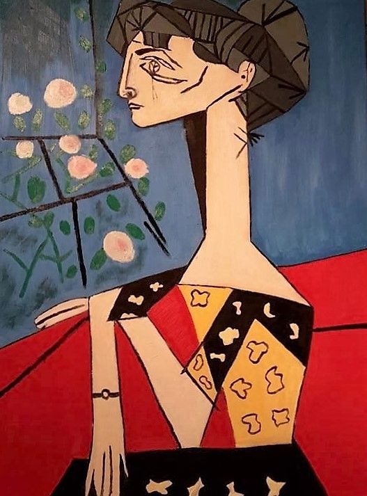 527x713 Jacqueline With Flowers - Jacqueline With Flowers Painting