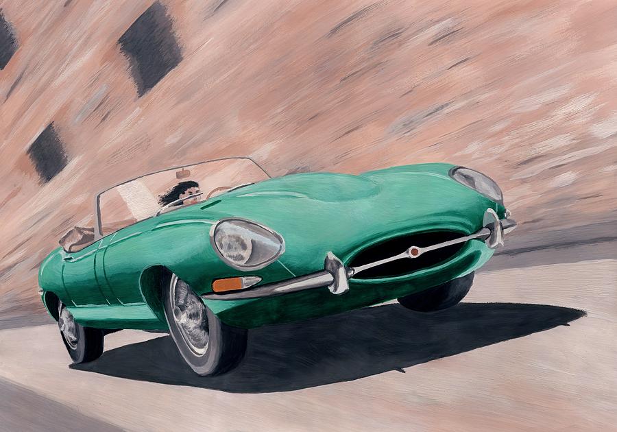 900x630 Jaguar E Type Painting By Milan Surkala - Jaguar Car Painting