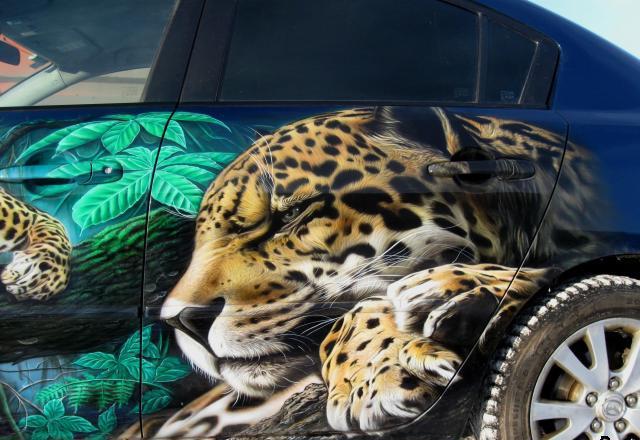 640x440 Car, Airbrushing, Painting, Jaguar, Leopard, Mazda, Door - Jaguar Car Painting