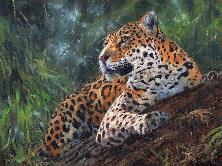 900x675 Jaguar In Tree Painting By David Stribbling - Jaguar Painting