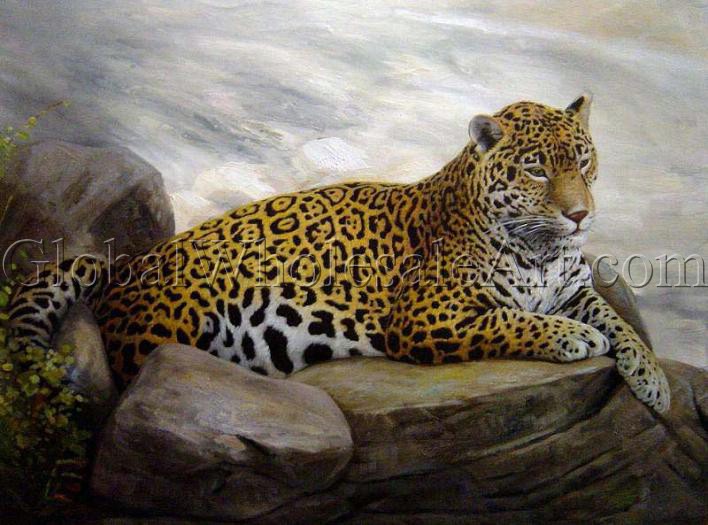 708x525 Jaguar Lying On The Rocks - Jaguar Painting