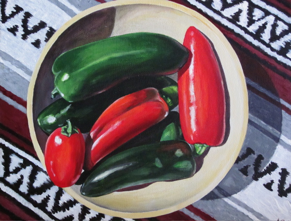 600x456 Lillian Bell Artworks Jalapeno Peppers In Wood Bowl - Jalapeno Painting