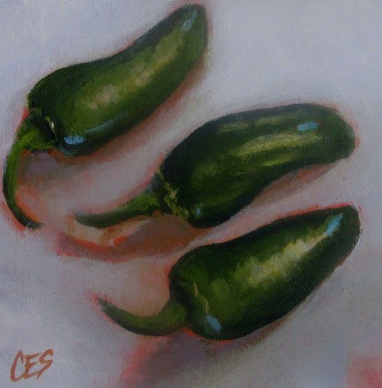 550x558 Original Painting On Wood Ces Jalapeno Peppers Orange Green Ebsq - Jalapeno Painting