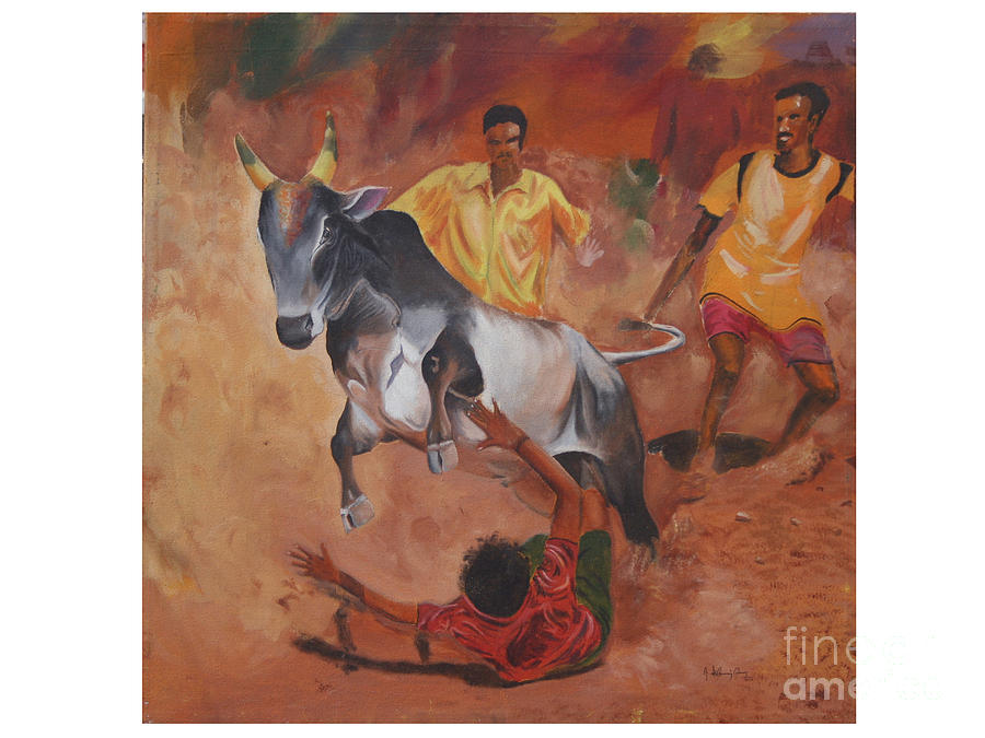 900x675 Jallikattu Painting By Vignesh Kumar - Jallikattu Painting