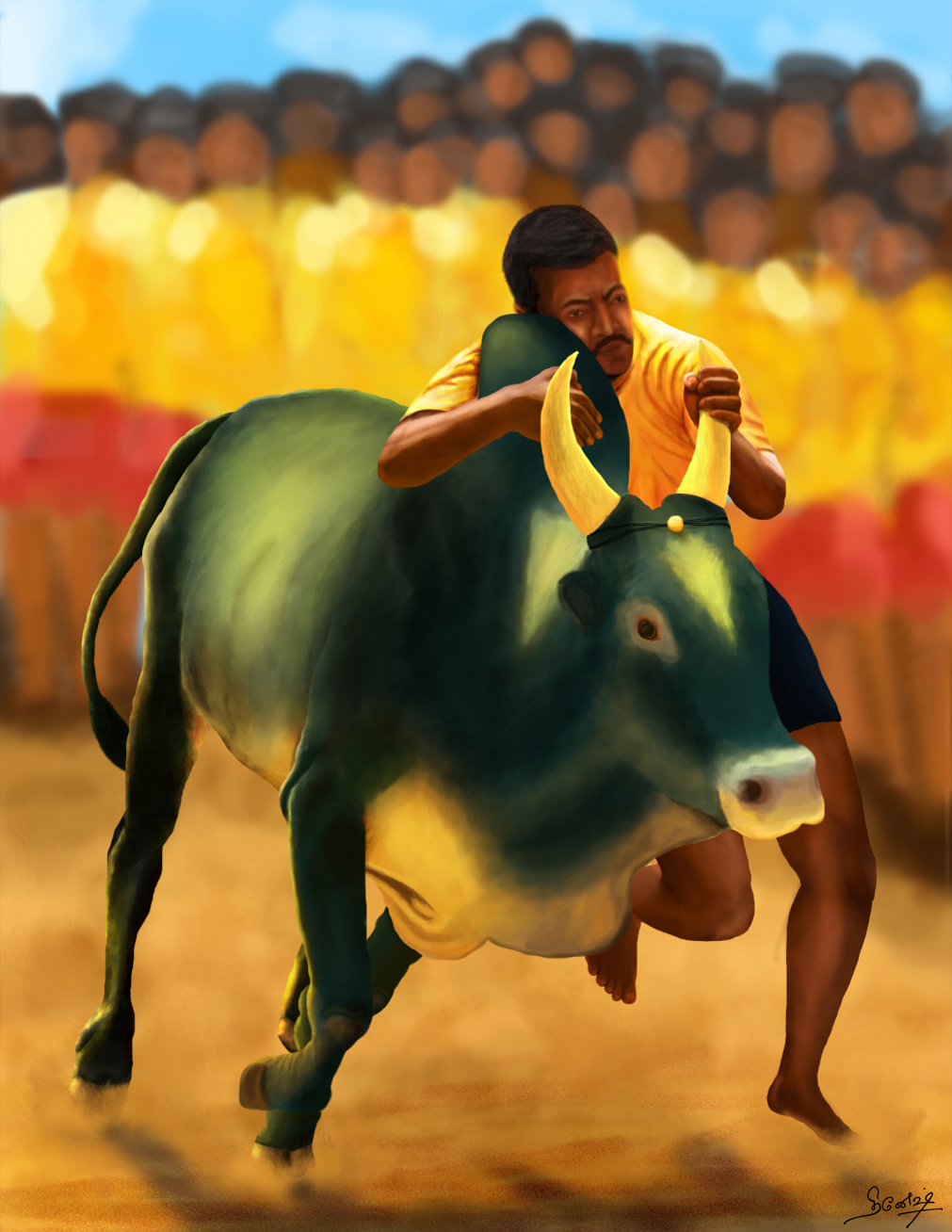 1011x1308 Jallikattu Paintings Images - Jallikattu Painting