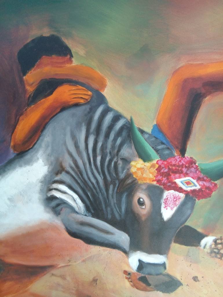 770x1027 Saatchi Art Jallikattu Painting By Vignesh Kumar - Jallikattu Painting