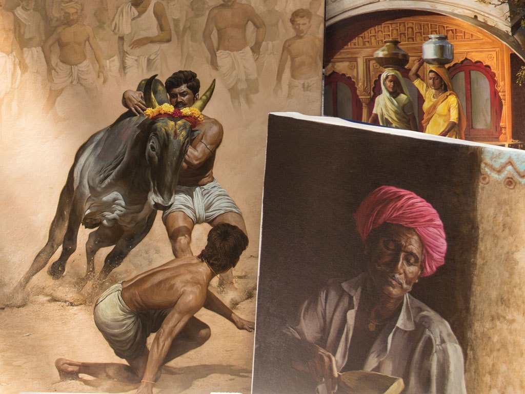 1024x768 Tradition Of India By Mashpotatogaly - Jallikattu Painting