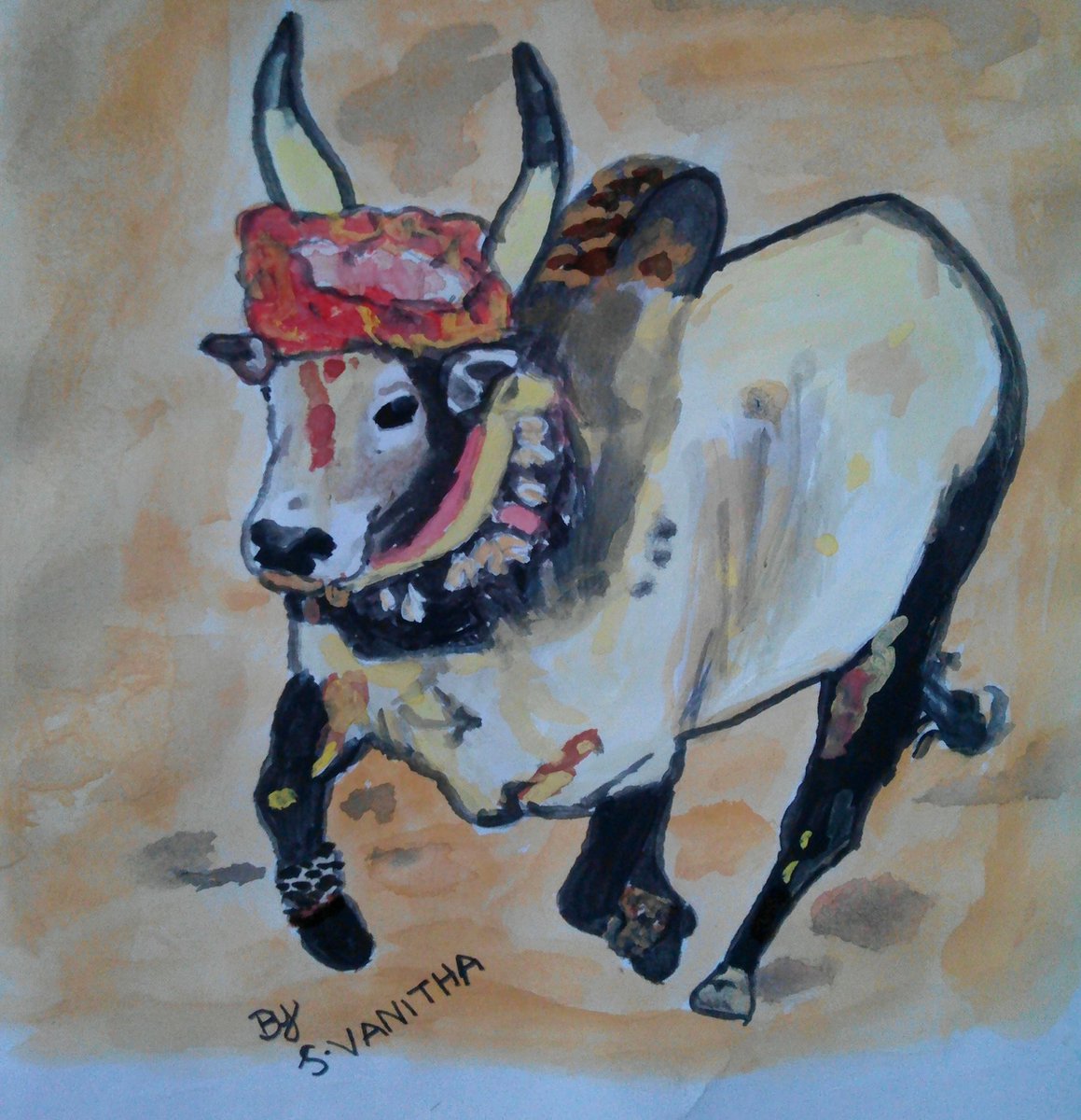 1159x1200 Vanitha S On Twitter My Painting I Support - Jallikattu Painting